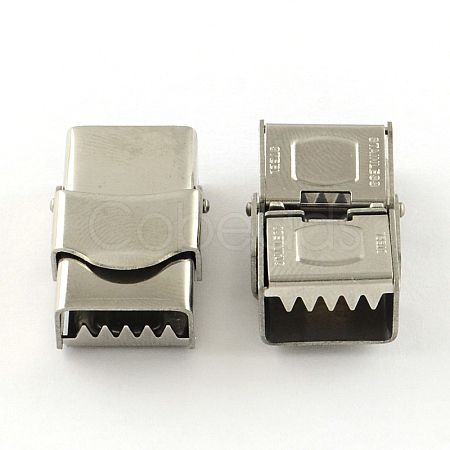 Non-Tarnish Smooth Surface 201 Stainless Steel Watch Band Clasps X-STAS-R063-85-1