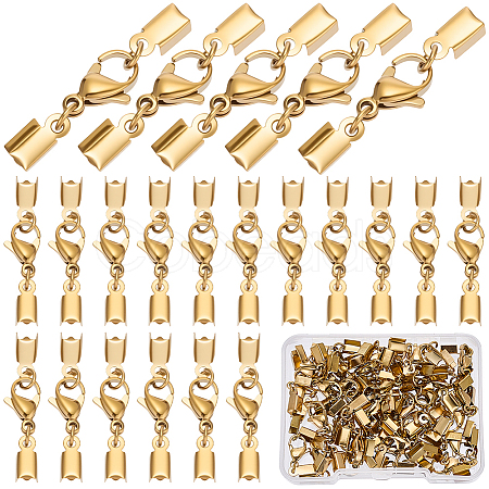40Pcs 304 Stainless Steel Lobster Claw Clasps with Cord Ends STAS-SC0021-08-1