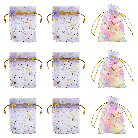 30Pcs Gold Stamping Moon Star Organza Drawstring Gift Bags ABAG-TA0002-21H-1