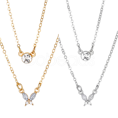 4Pcs 2 Colors Alloy Crystal Rhinestone Double Layered Necklaces NJEW-HY0001-25A-1