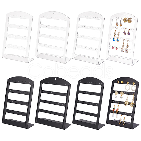 6Pcs 6 Styles 4-Tier PP Plastic Slant Back Earring Organizer Display Stands EDIS-DR0001-03-1