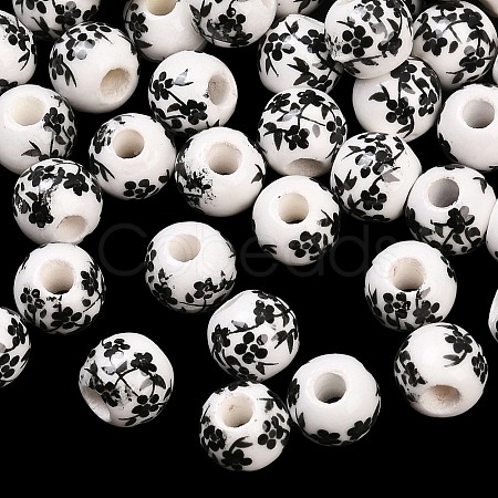 Floral Printed Porcelain Beads PORC-Q201-6mm-5-1