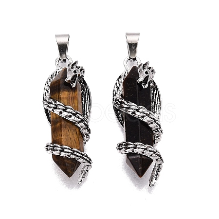 Natural Tiger Eye Double Terminal Pointed Pendants GG-N001-02AS-01-1