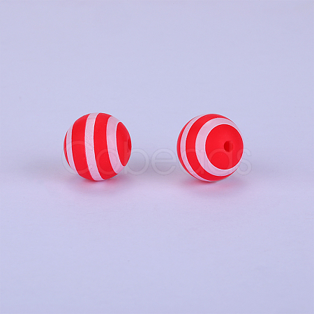 Printed Round with Stripe Pattern Silicone Focal Beads SI-JX0056A-142-1