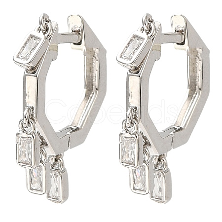 Cubic Zirconia Rectangle Dangle Hoop Earrings EJEW-Z019-03A-P-1
