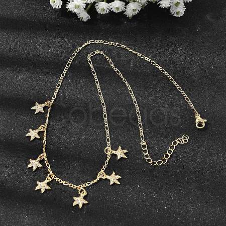Brass Micro Pave Clear Cubic Zirconia Starfish Pendant Necklaces NJEW-B157-05G-1