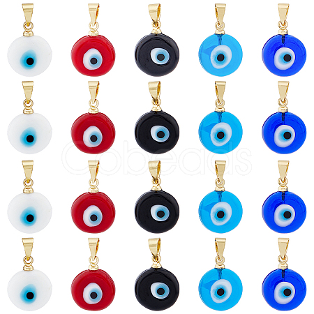 20Pcs 5 Colors Handmade Lampwork Evil Eye Pendants LAMP-HY0001-03-1