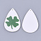 PU Leather Big Pendants, teardrop, with Clover Pattern, Irish Charms, White, 56x37x1.5mm, Hole: 1.2mm