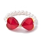 Heart Bowknot Transparent Glass & Shell Pearl Beaded Finger Rings, FireBrick, Inner Diameter: 18mm