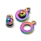 Ion Plating(IP) 201 Stainless Steel Snap Clasps, Round, Rainbow Color, 15x9.5x5mm, Hole: 1mm and 2mm