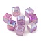 UV Plating Rainbow Iridescent Acrylic Beads, Faceted Cube, Orchid, 11.5x12.5x12.5mm, Hole: 4.3mm