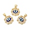 Handmade Evil Eye Lampwork Pendants, with Brass Cubic Zirconia Finding, Cadmium Free & Lead Free, Real 18K Gold Plated, Flat Round Charm, Medium Blue, 20.5x17.5x3.3mm, Hole: 3x4.3mm