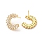 Rack Plating Brass Micro Pave Cubic Zirconia Stud Earrings for Women, Long-Lasting Plated, Cadmium Free & Lead Free, Letter C Shape, Real 18K Gold Plated, 18x15.5mm, Pin: 1mm