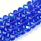 Electroplate Glass Beads Strands, Half Rainbow Plated, Faceted, Rondelle, Medium Blue, 4x3mm, Hole: 0.4mm, about 123~127pcs/strand, 16.5~16.9 inch(42~43cm)