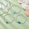 3Pcs Beach Dolphin & Turtle & Starfish Dyed Synthetic Turquoise Bead Bracelets BJEW-JB10252-2
