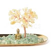 Natural Yellow Quartz Money Tree Buddha Sculpture Set Incense Burner & Natural Green Aventurine on Trays for Wealth DJEW-G027-19RG-07-3