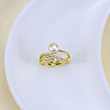 Natural Freshwater Pearl with Clear Cubic Zirconia Cuff Rings WGACE42-24-1
