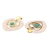 Heart with Eye Woven Glass & Brass Beaded Dangle Stud Earrings EJEW-A105-04G-01-2