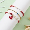 3Pcs 3 Style Natural Pearl & Glass & Acrylic Word Stretch Bracelets Set BJEW-TA00319-4