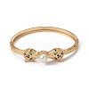 Rack Plating Brass Micro Pave Cubic Zirconia Leopard Bangles with Plastic Bead BJEW-E071-26G-1