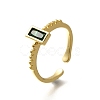 Rectangle Brass Glass Cuff Rings for Women RJEW-G340-01G-4