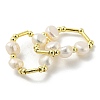 Brass & Natural Pearl Beaded Stretch Finger Ring RJEW-H220-44G-2