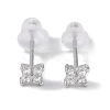 Rhodium Plated Clover 999 Fine Silver Cubic Zirconia Stud Earrings for Women LS-EJEW-S215-16P-2