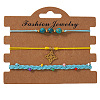 3Pcs 3 Styles Natural Imperial Jasper & Glass Round Beads Braided Bead Bracelets & Brass Triqueta Charm Bracelets Set IA6330-2-2