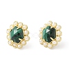 Ion Plating(IP) Natural Malachite Hexagon Stud Earrings with Plastic Pearl Beaded EJEW-E287-01G-01-3