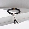 Natural Lava Rock & Cubic Zirconia Round Beads Stretch Bracelet BJEW-JB07200-4