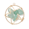 Natural Green Aventurine Nuggets Copper Wire Wrapped Flat Round Pendants PALLOY-JF03038-04-1