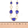 304 Stainless Steel Blue Glass Teardrop Ring Link Chian Necklaces for Women NJEW-D326-03G-4