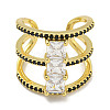Square Rack Plating Brass Micro Pave Cubic Zirconia Wide Open Cuff Rings for Women RJEW-F162-14G-2