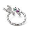 Rack Plating Brass Micro Pave Cubic Zirconia Open Cuff Ring with Plastic Pearl Beaded RJEW-Q777-15P-3