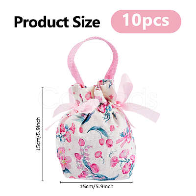 10Pcs Cloth Flower Print Drawstring Pouches ABAG-DC0001-09B-1