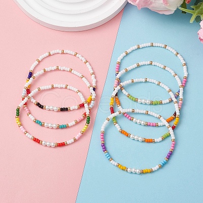 7Pcs Glass Seed Beads Stretch Bracelets for Women BJEW-MZ00280-1