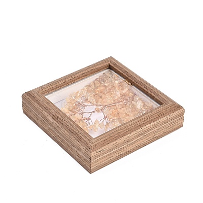 Natural Yellow Quartz Chips Tree of Life with Wooden Photo Frame Decorations DJEW-B013-04A-1