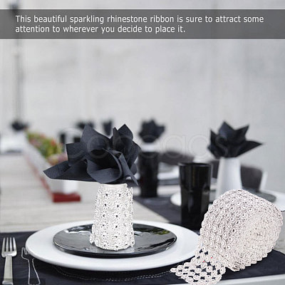 6 Rows Plastic Diamond Mesh Wrap Roll Rhinestone Crystal Ribbon Cake Wedding Decoration OCOR-WH0030-03-1