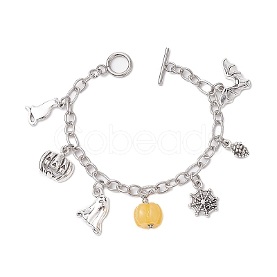 Halloween Theme 304 Stainless Steel Charm Bracelets for Women BJEW-JB10754-1