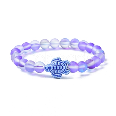 8mm Round Dyed Synthetic Moonstone Beaded Stretch Bracelets BJEW-JB10308-03-1