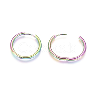 Ion Plating(IP) 304 Stainless Steel Huggie Hoop Earrings EJEW-F111B-25mm-Y-1