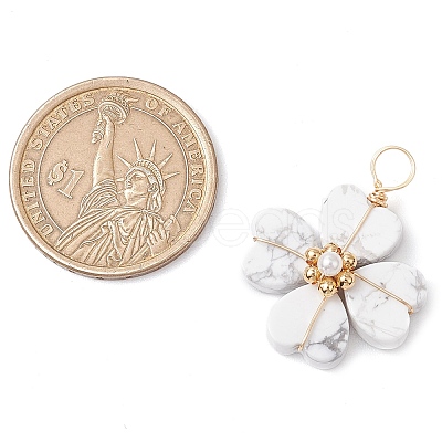 Natural Howlite Clover Pendants PALLOY-JF03180-01-1