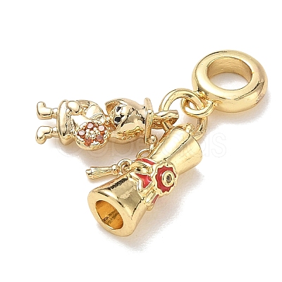 Brass Micro Pave Orange Cubic Zirconia European Dangle Charms KK-CBA765A-04G-1