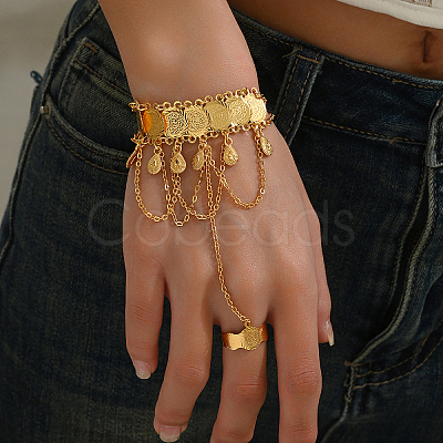 Brass Teardrop Charm Bracelet with Coin Chains YO6855-1