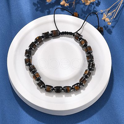 Adjustable Natural Tiger Eye and Non-magnetic Synthetic Hematite Braided Bead Bracelets BJEW-Z090-01K-1