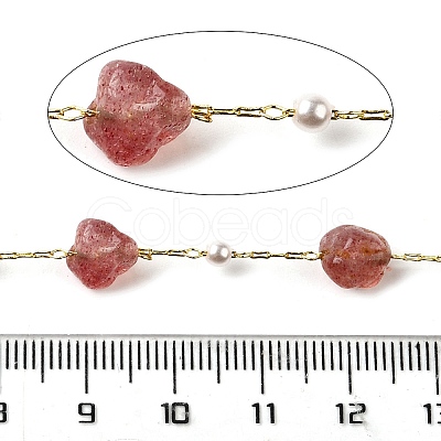 Handmade Natural Strawberry Quartz Nuggets Beaded Chains CHC-F020-04G-09-1