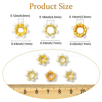 15Pcs 3 Styles Rack Plating Flower Brass Beads KK-CJ0002-66-1