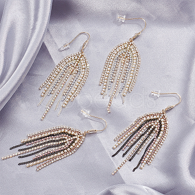 2 Pairs 2 Colors Natural Pearl Beaded & Rhinestone Chains Tassel Earrings EJEW-AN0004-23-1
