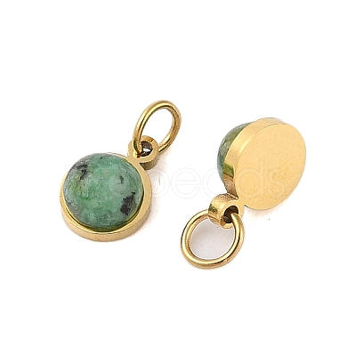 Ion Plating(IP) Natural African Turquoise(Jasper) Half Round Charms with Jump Ring STAS-A097-05G-16-1