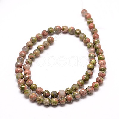 Natural Unakite Round Bead Strands G-P072-30-10mm-1